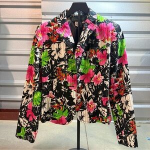 Harve Benard Tropical Floral Print Blazer Bold Vintage Jacket Padded‎ Lined 90s